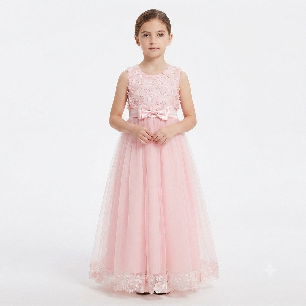 Girls Dress 14 Pink Floral Lace Tulle Flower Girl Special Occasion Princess